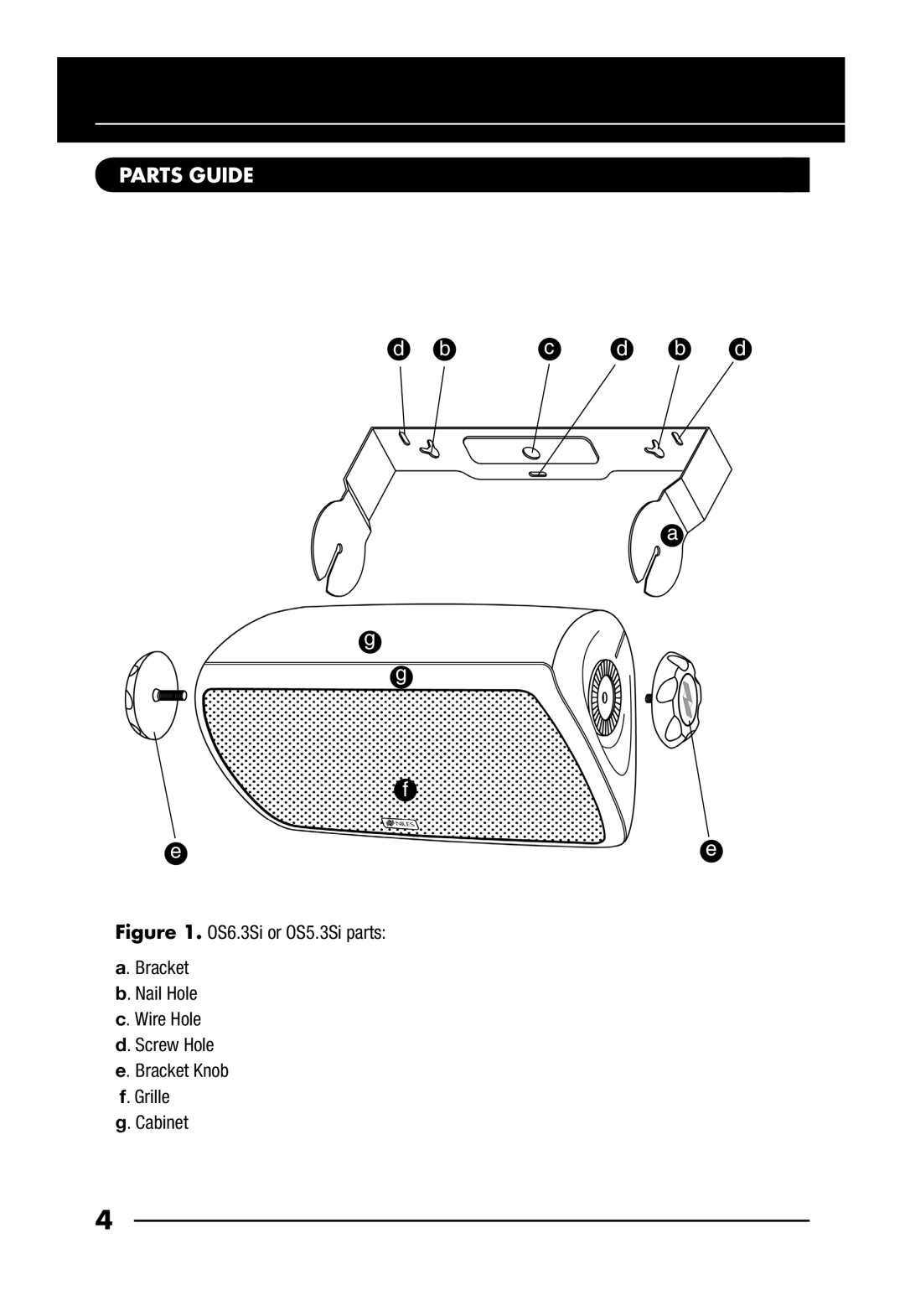 Niles Audio OS5.3SI manual Parts Guide, OS6.3Si or OS5.3Si parts 