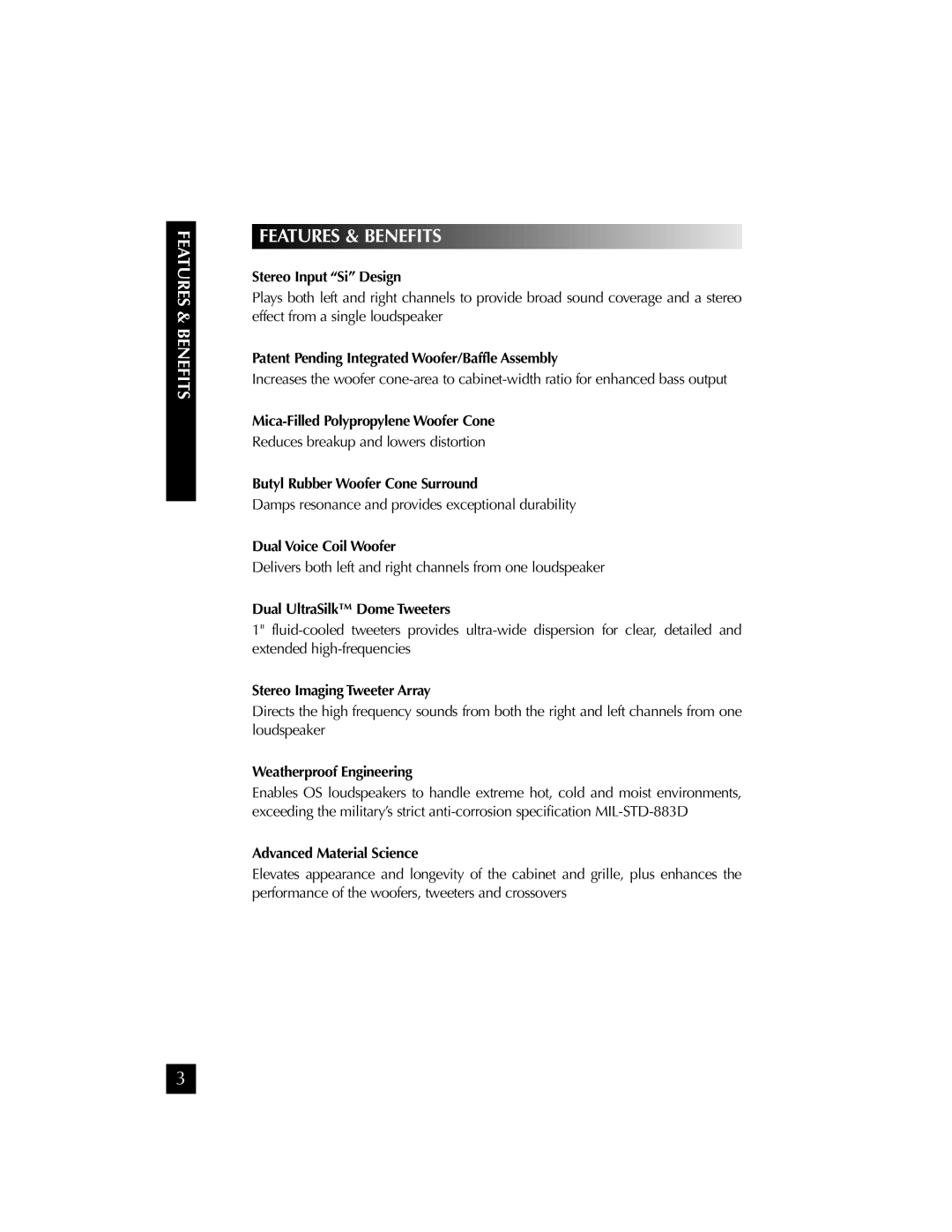 Niles Audio OS5.3SI manual Features & Benefits 