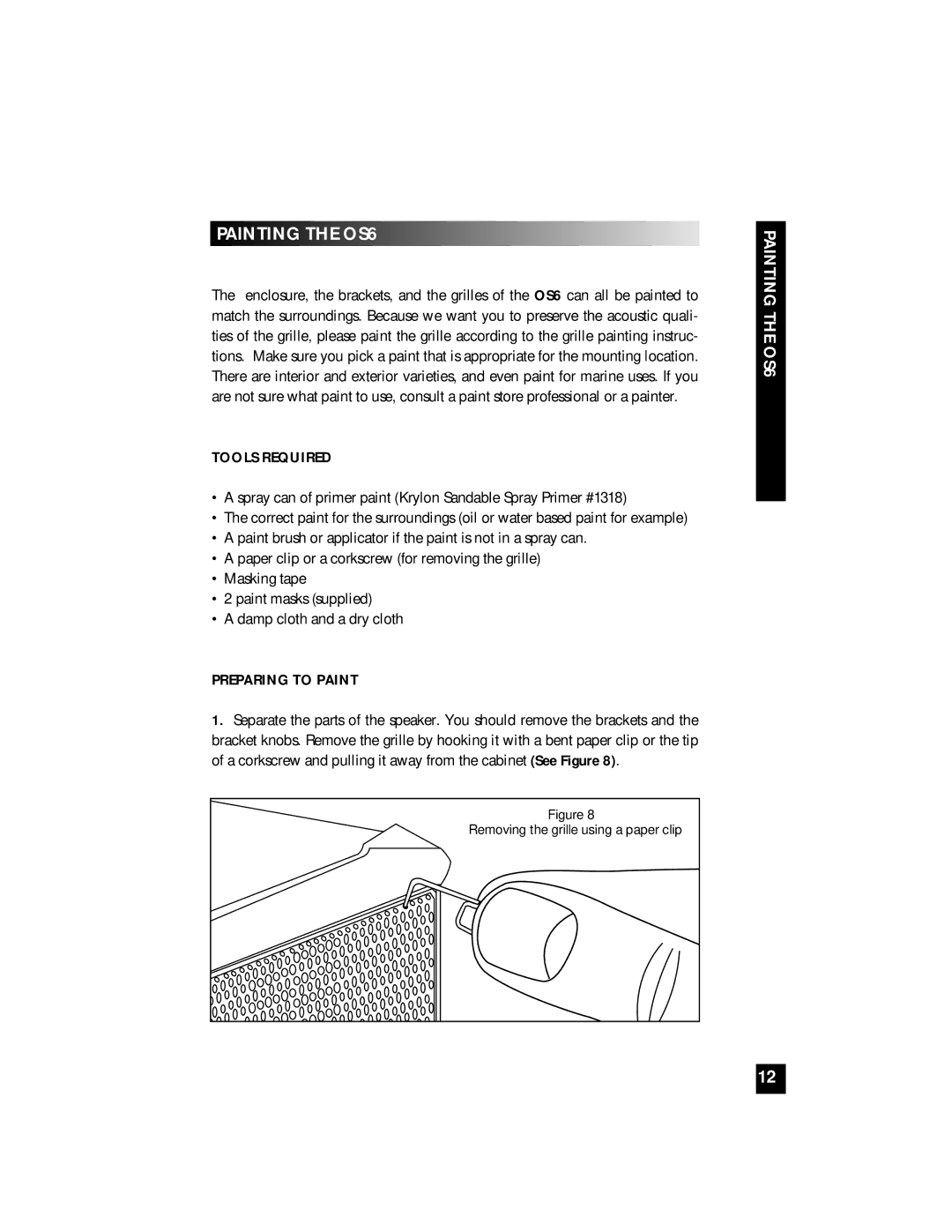 Niles Audio manual Painting the OS6, Tools Required, Preparing to Paint 