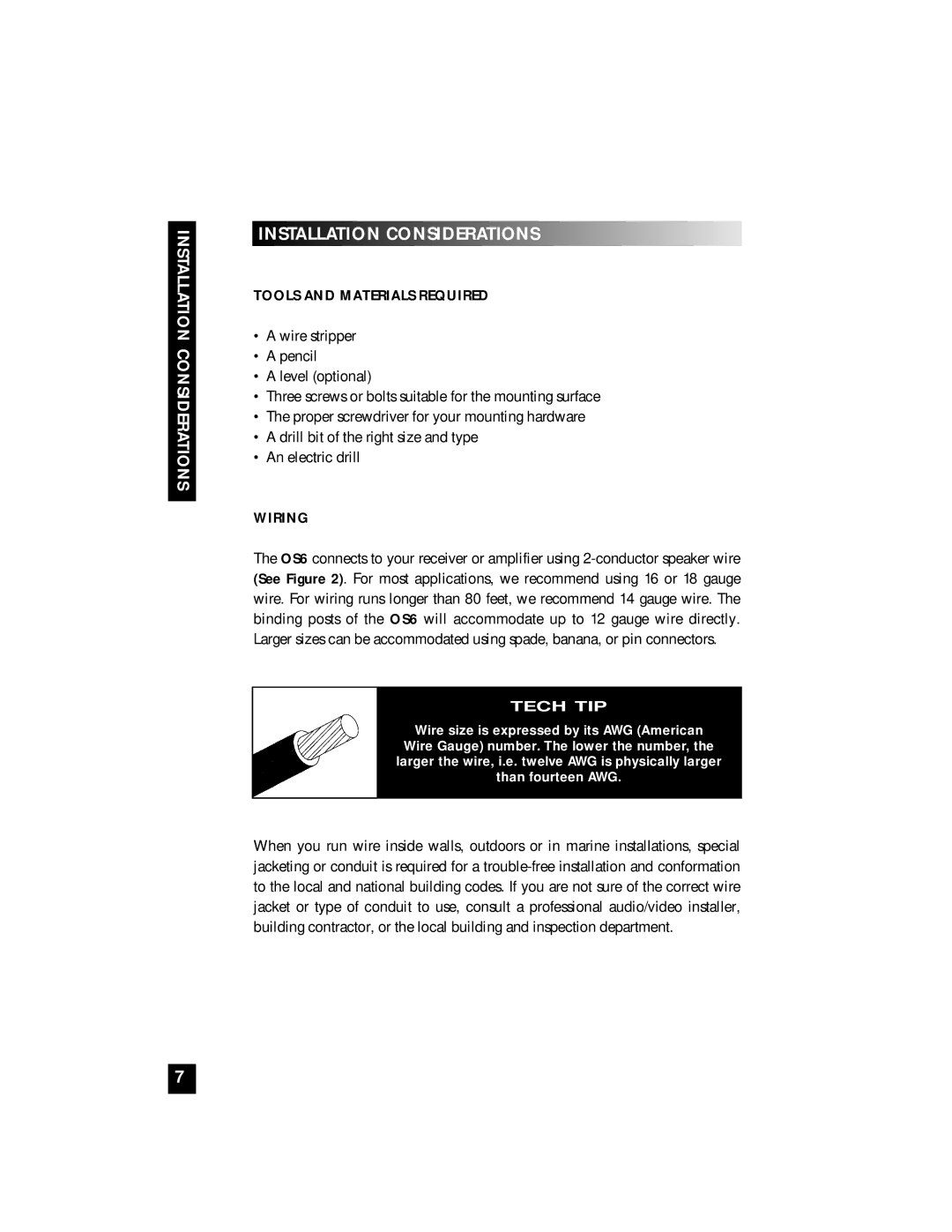 Niles Audio OS6 manual Installation Considerations, Tools and Materials Required, Wiring 