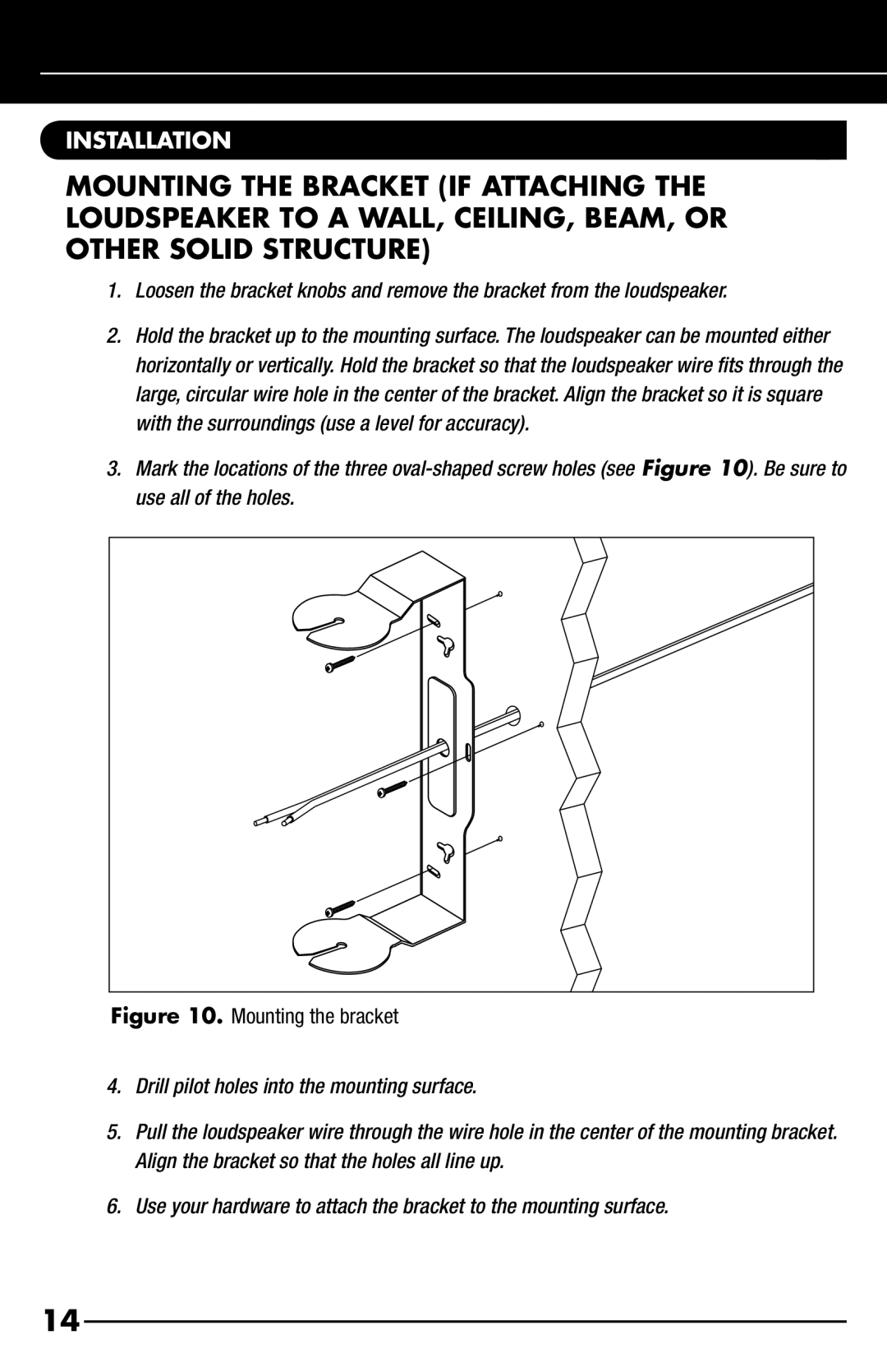 Niles Audio OS6.5, OS5.5 manual Installation, Mounting the bracket 