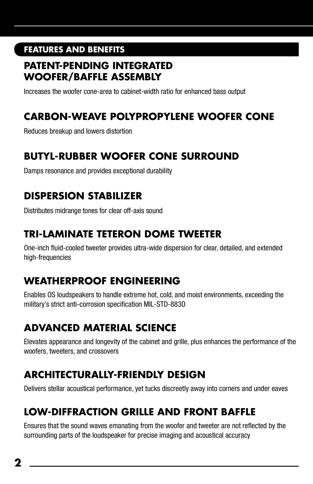 Niles Audio OS6.5, OS5.5 manual PATENT-PENDING Integrated WOOFER/BAFFLE Assembly, CARBON-WEAVE Polypropylene Woofer Cone 