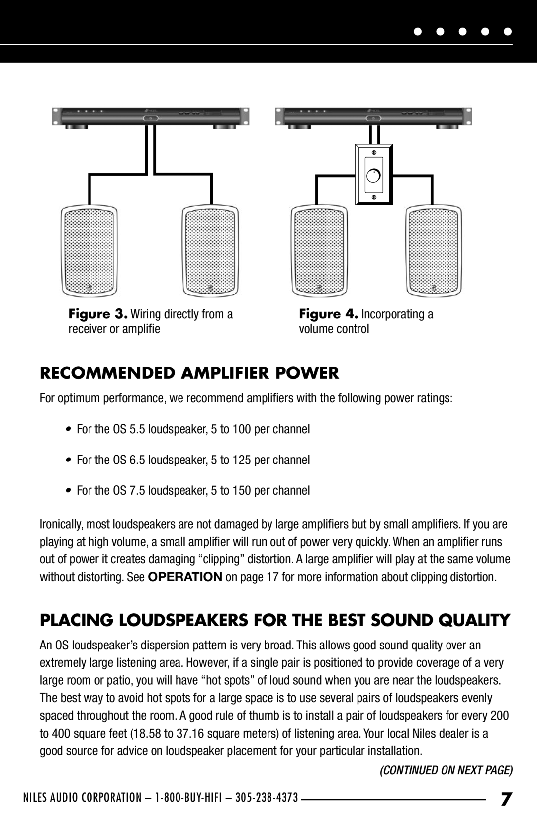 Niles Audio OS5.5, OS6.5 manual Recommended Amplifier Power, Placing Loudspeakers for the Best Sound Quality 