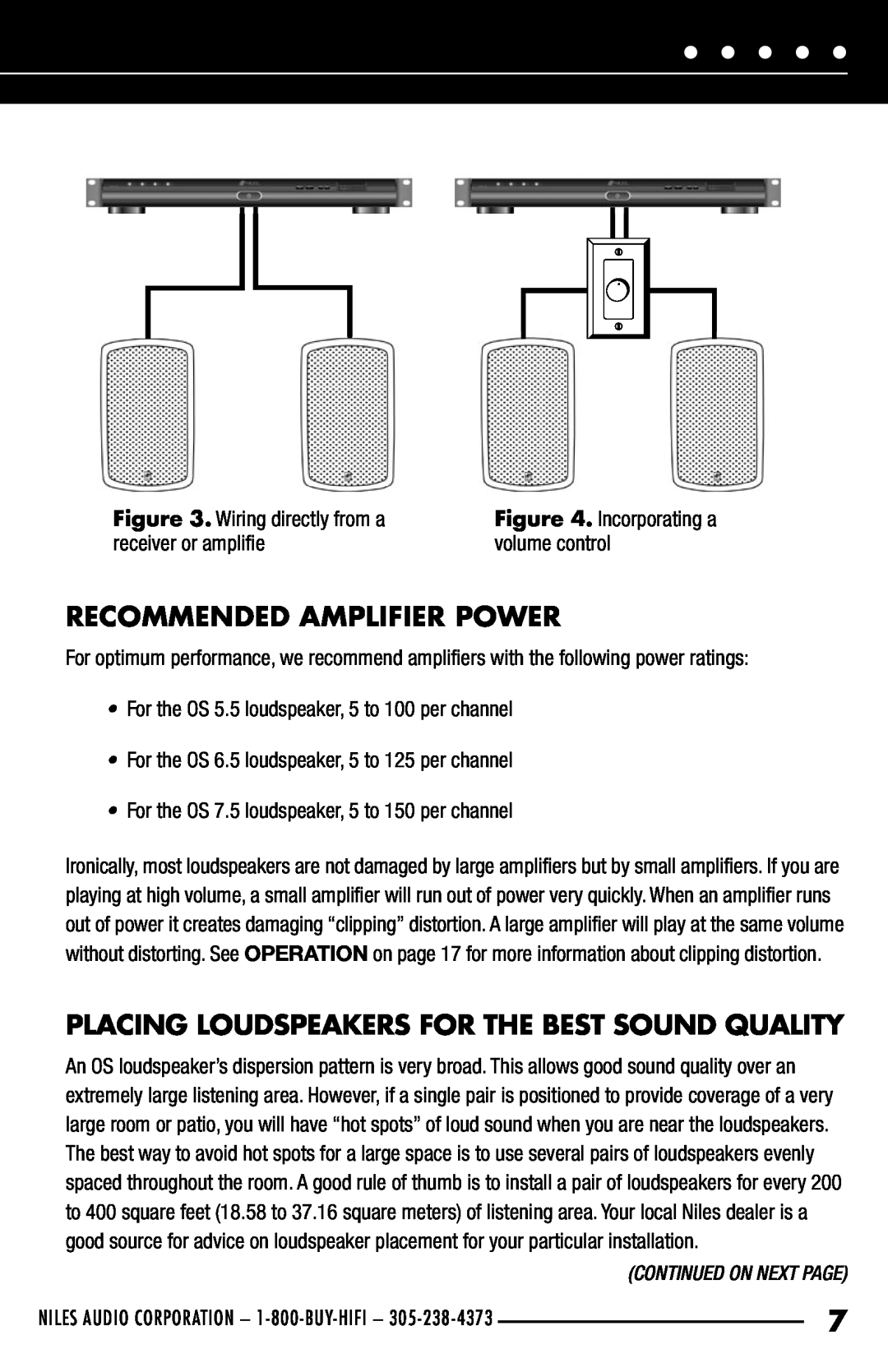 Niles Audio OS5.5 Recommended Amplifier Power, Placing Loudspeakers For The Best Sound Quality, Wiring directly from a 