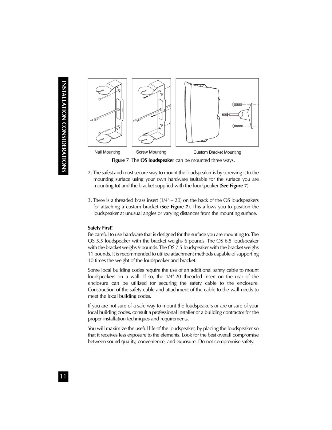 Niles Audio OS6.5 manual OS loudspeaker can be mounted three ways, Safety First 