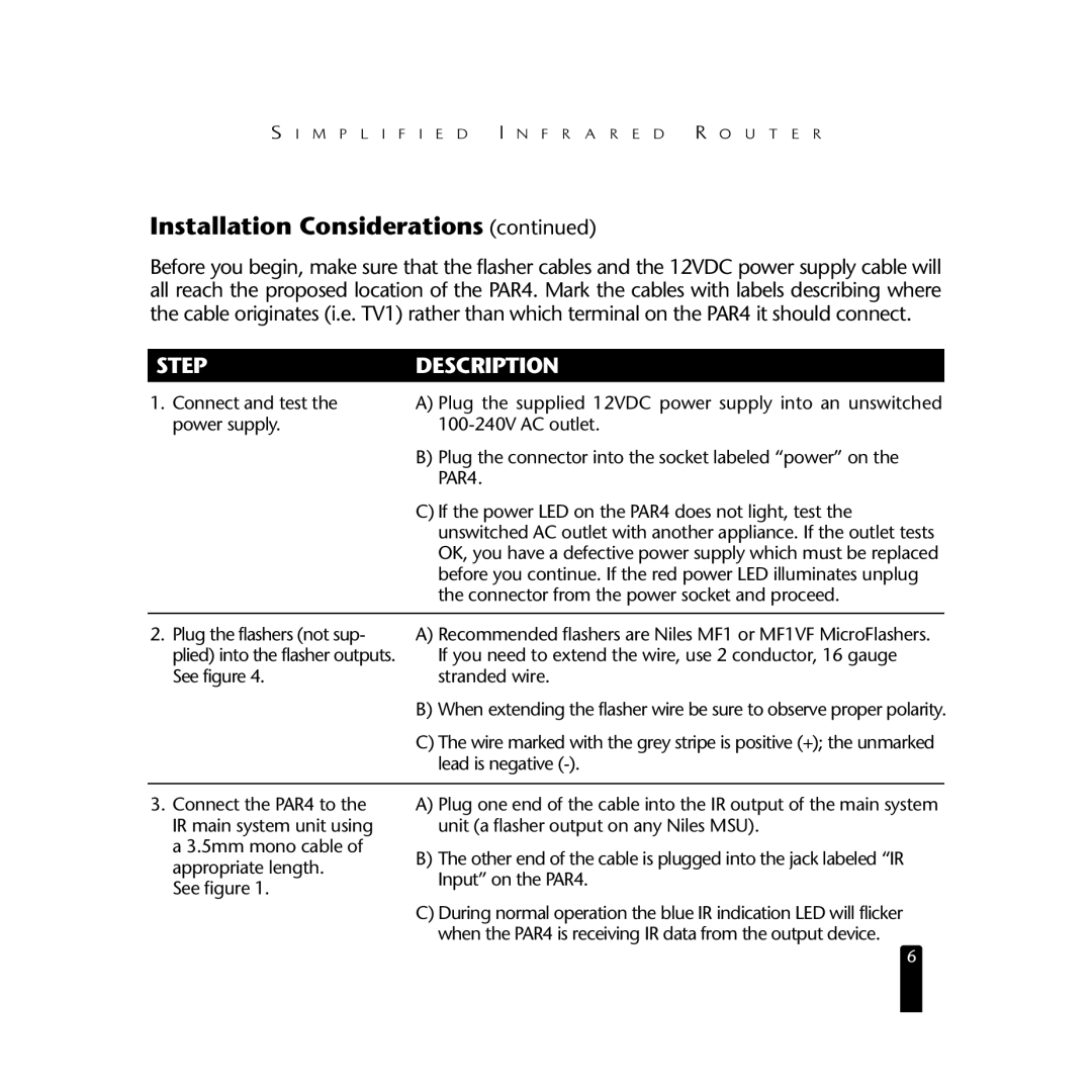 Niles Audio PAR4 manual Step Description 