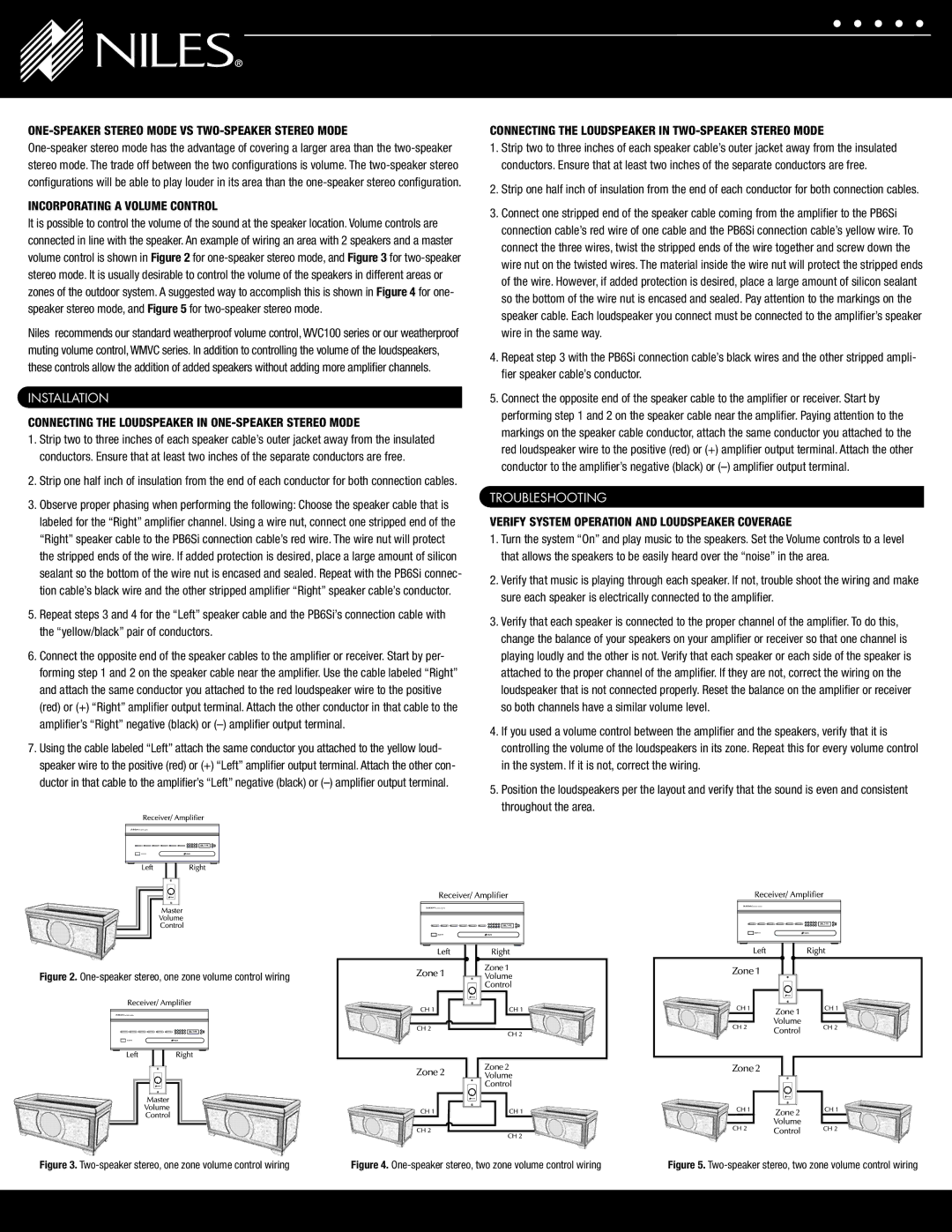 Niles Audio PB6Si specifications Installation, Troubleshooting 