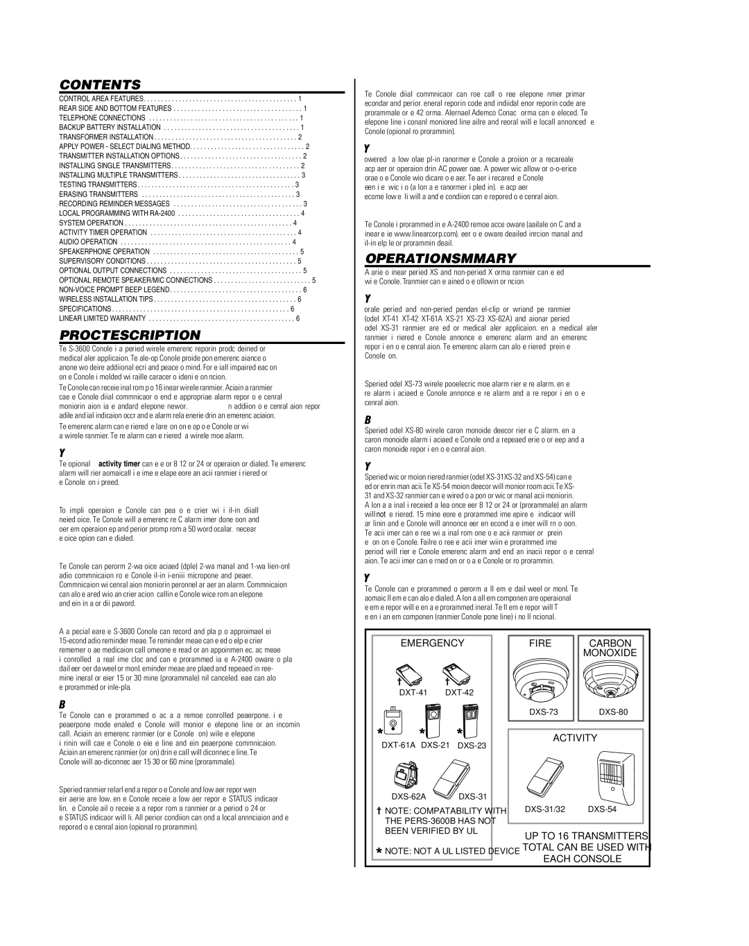 Niles Audio PERS-3600B manual Contents, Product Description, Operation Summary 