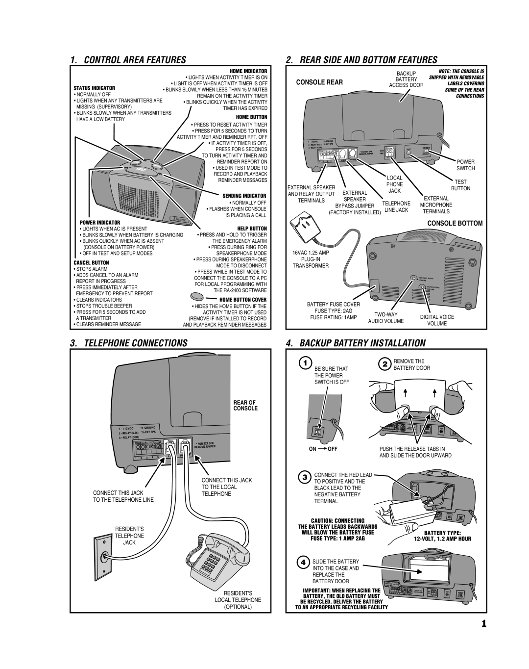 Niles Audio PERS-3600B manual Control Area Features, Rear Side and Bottom Features, Console Rear 