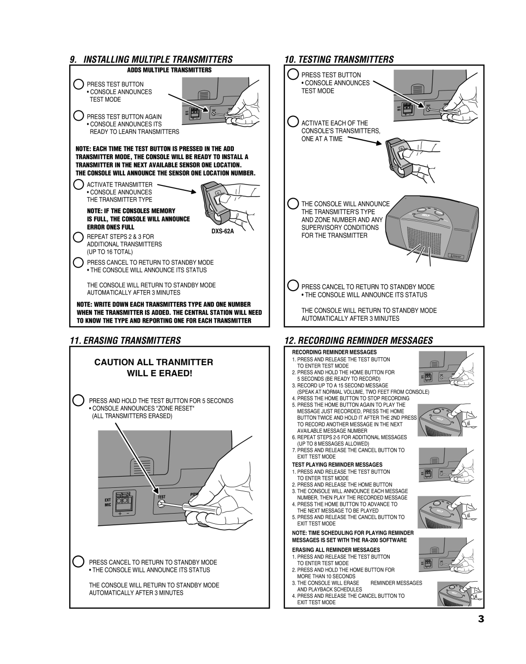 Niles Audio PERS-3600B manual Installing Multiple Transmitters, Erasing Transmitters, Testing Transmitters 