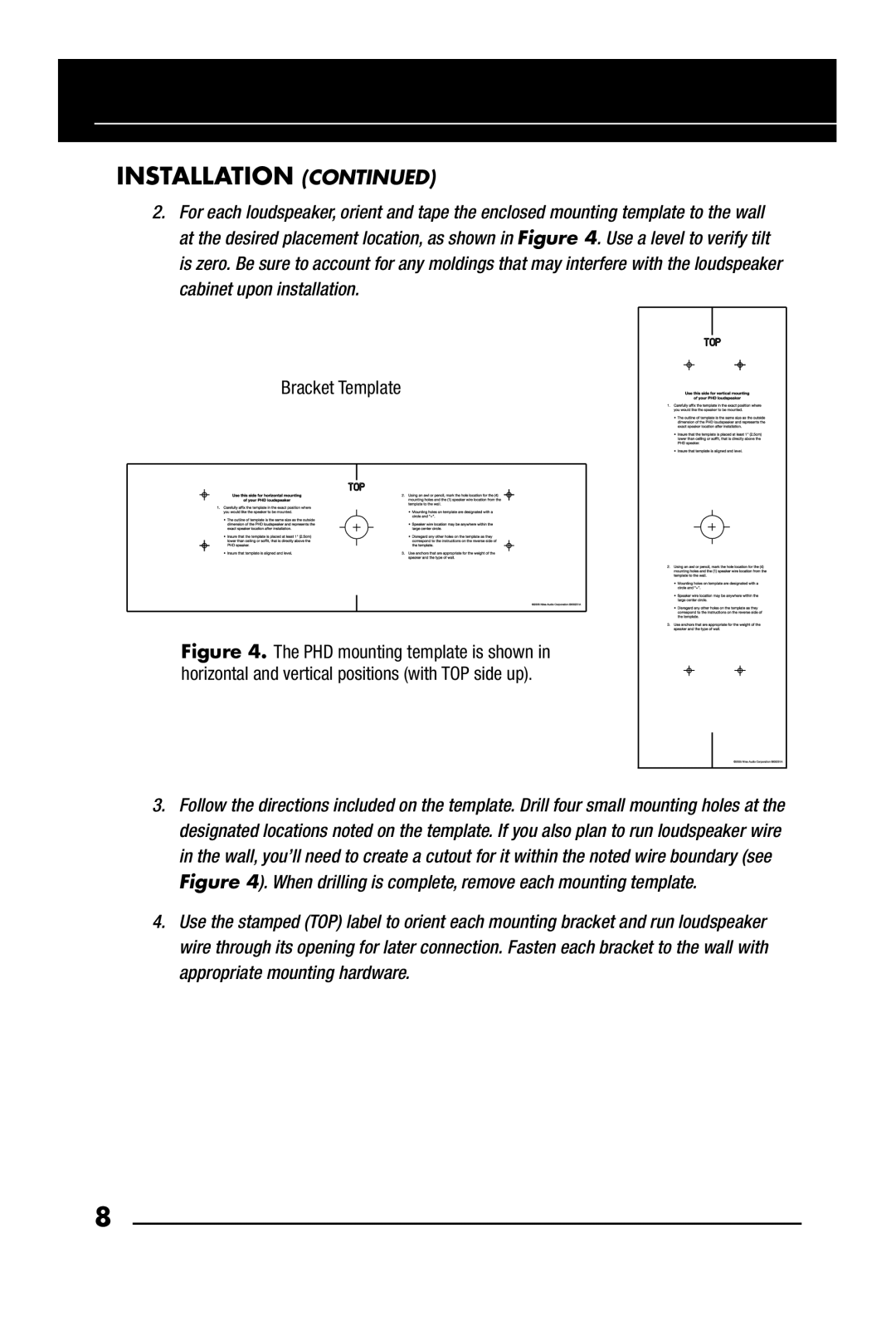 Niles Audio PHD30, PHD60, PHD42 manual Bracket Template 