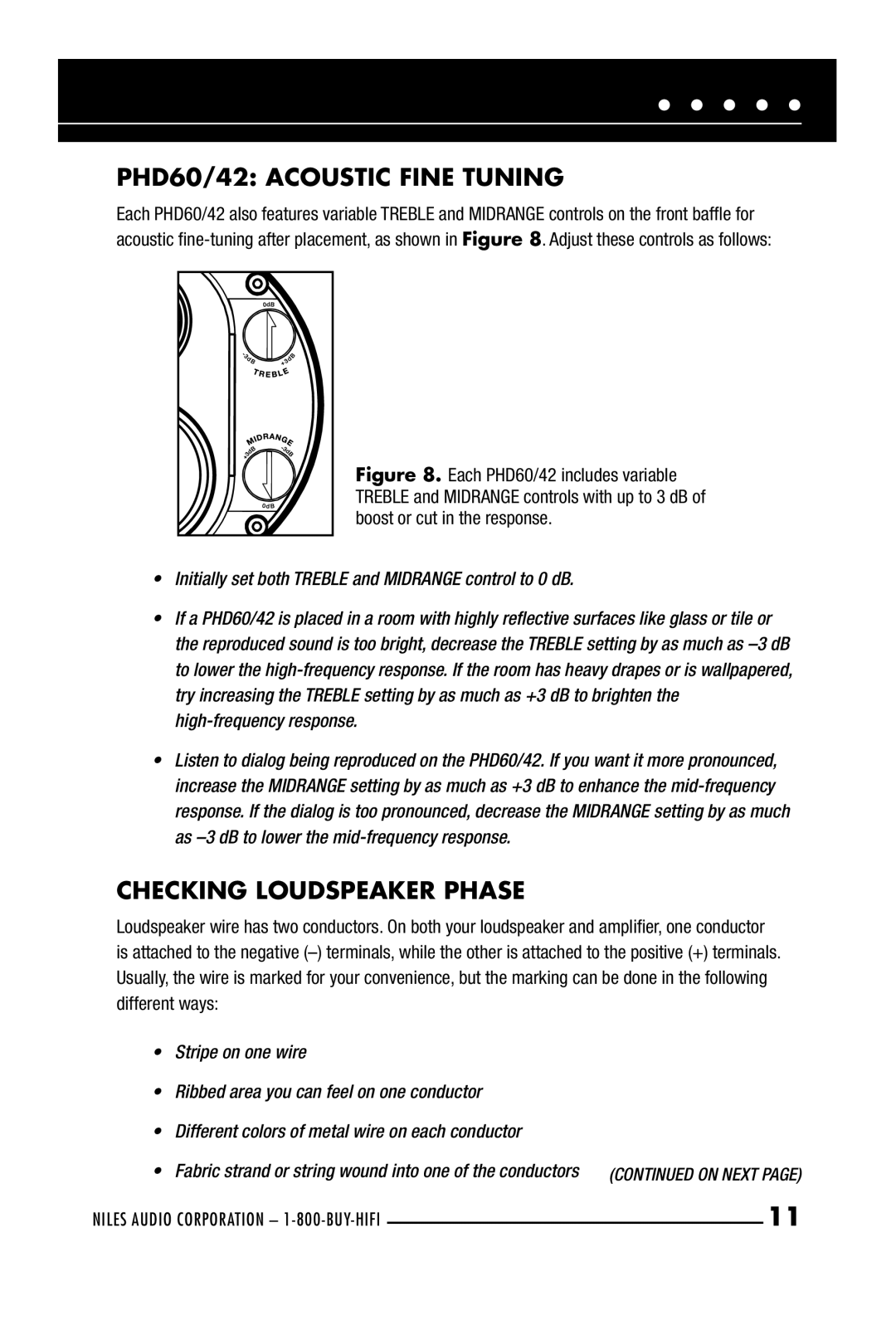 Niles Audio PHD30, PHD42 manual PHD60/42 Acoustic Fine Tuning, Checking Loudspeaker Phase 