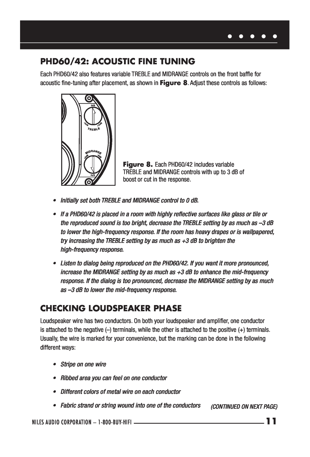 Niles Audio PHD30, PHD42 manual PHD60/42 ACOUSTIC FINE TUNING, Checking Loudspeaker Phase 