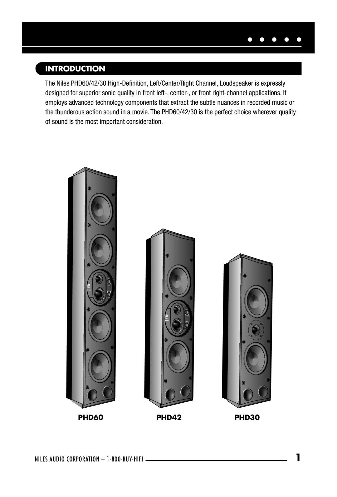 Niles Audio manual Introduction, PHD60PHD42PHD30 