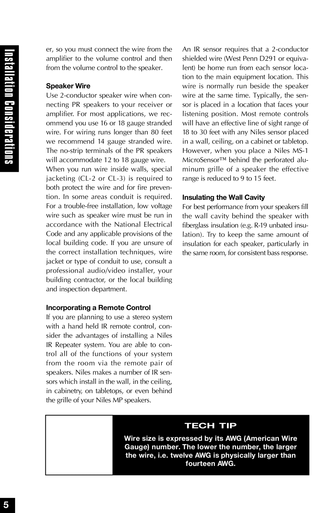 Niles Audio PR6, PR5 manual Speaker Wire, Incorporating a Remote Control, Insulating the Wall Cavity 