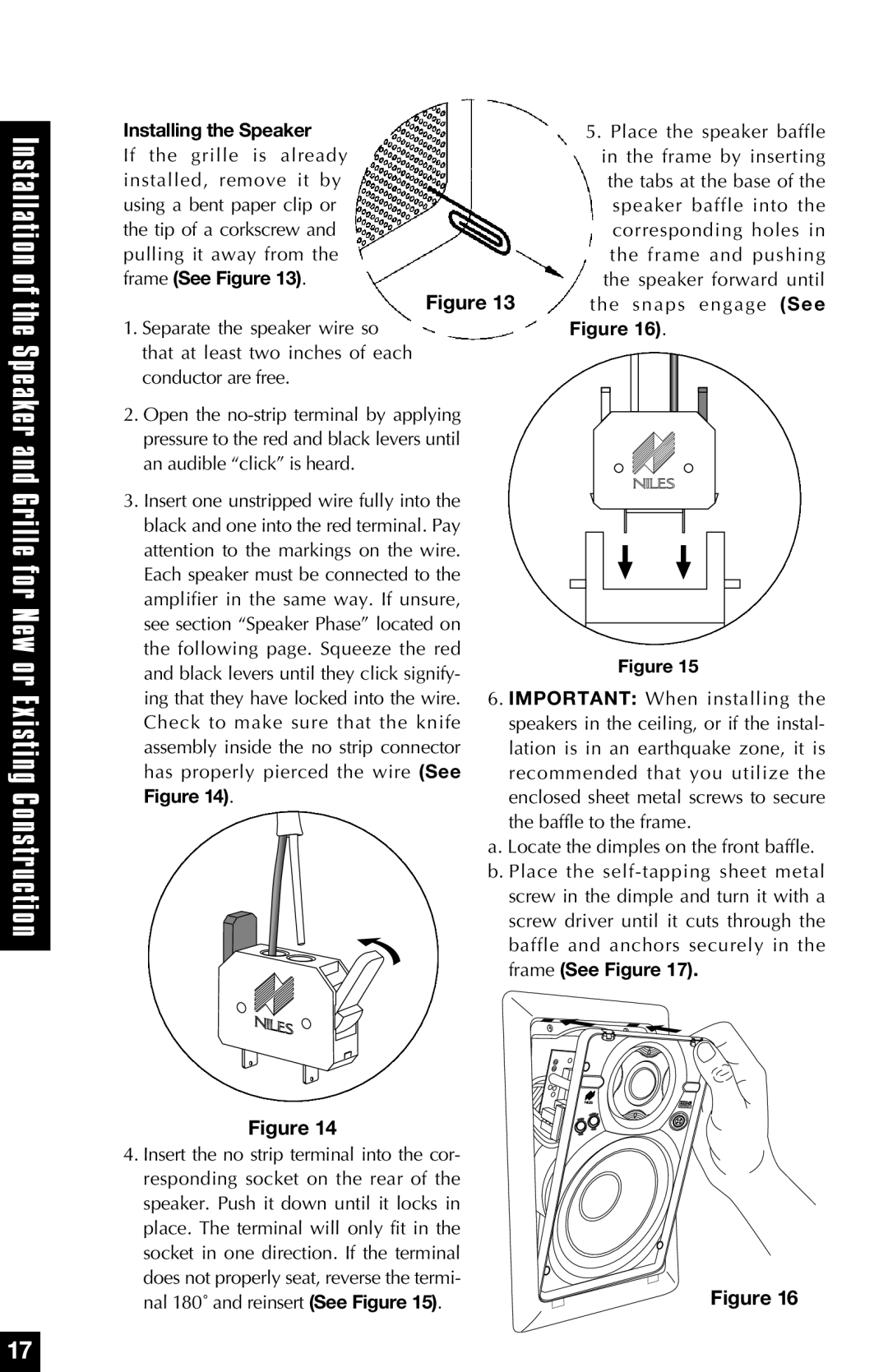 Niles Audio PR6, PR5 manual Installing the Speaker, frame See Figure 