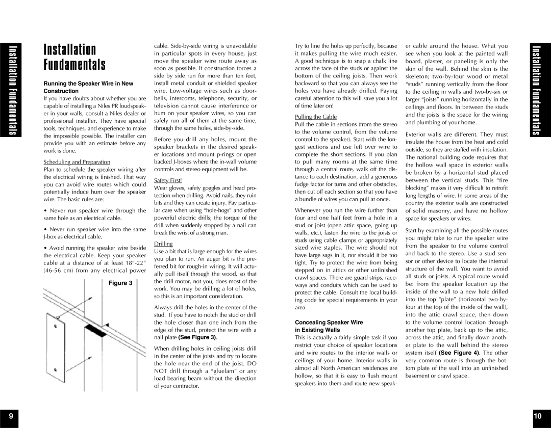 Niles Audio PR6 manual Running the Speaker Wire in New Construction, Concealing Speaker Wire Existing Walls 