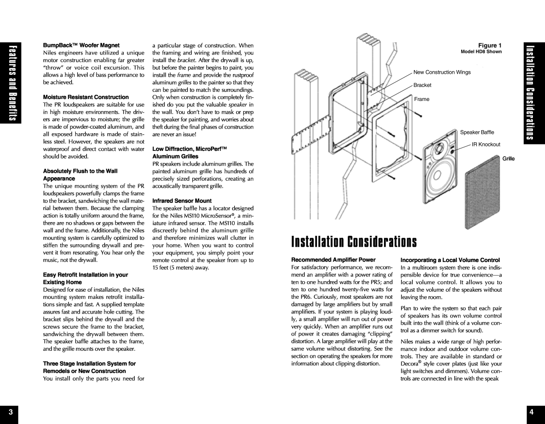 Niles Audio PR6 manual Installation Considerations, BumpBack Woofer Magnet, Moisture Resistant Construction 
