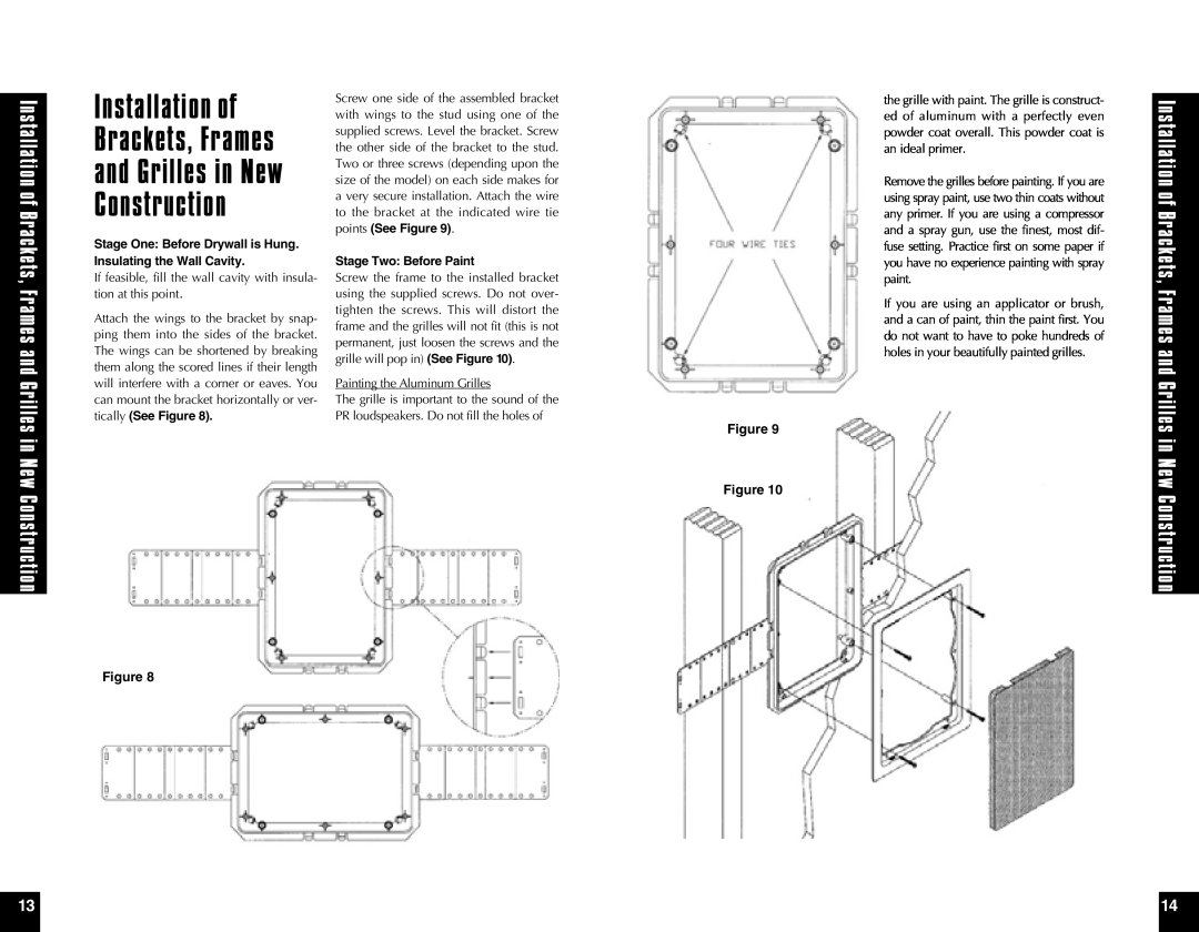 Niles Audio PR6 manual Installation of Brackets, Frames, Construction, and Grilles in New 