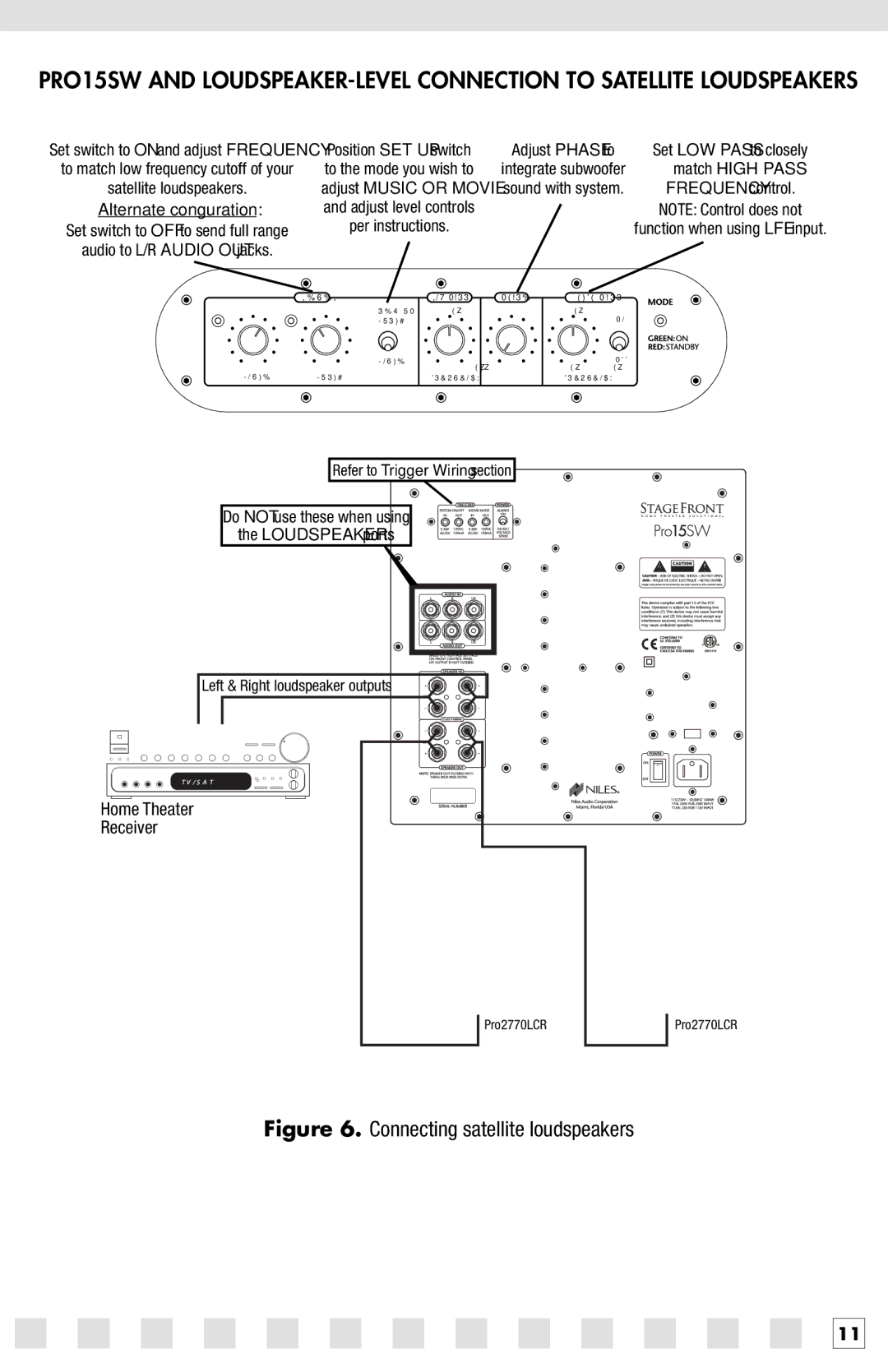 Niles Audio PRO15SW manual Connecting satellite loudspeakers 