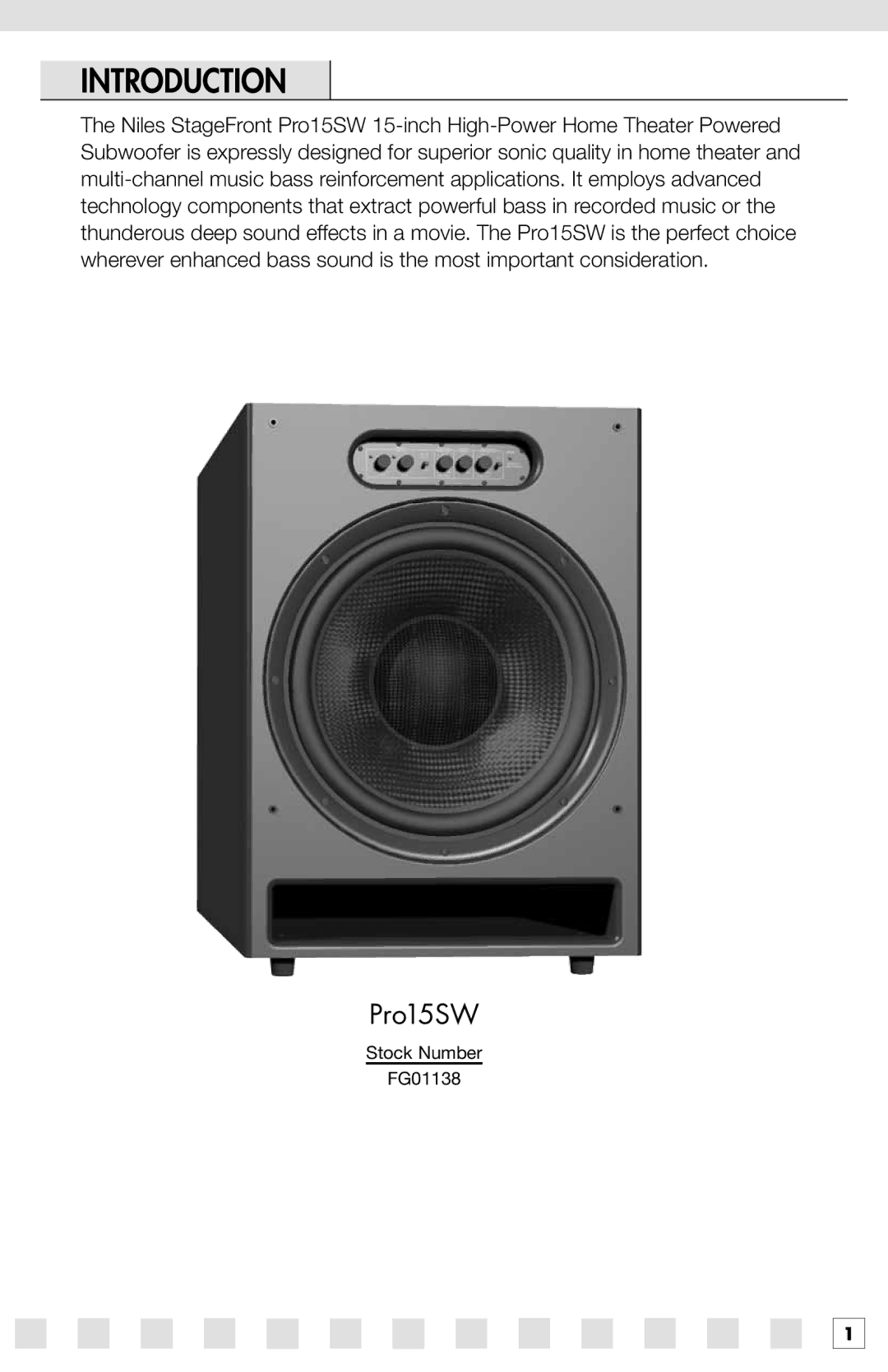 Niles Audio PRO15SW manual Introduction 