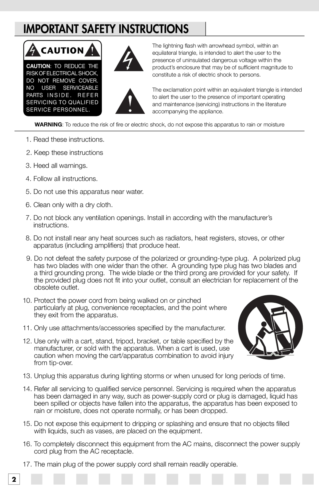 Niles Audio PRO15SW manual Important Safety Instructions 