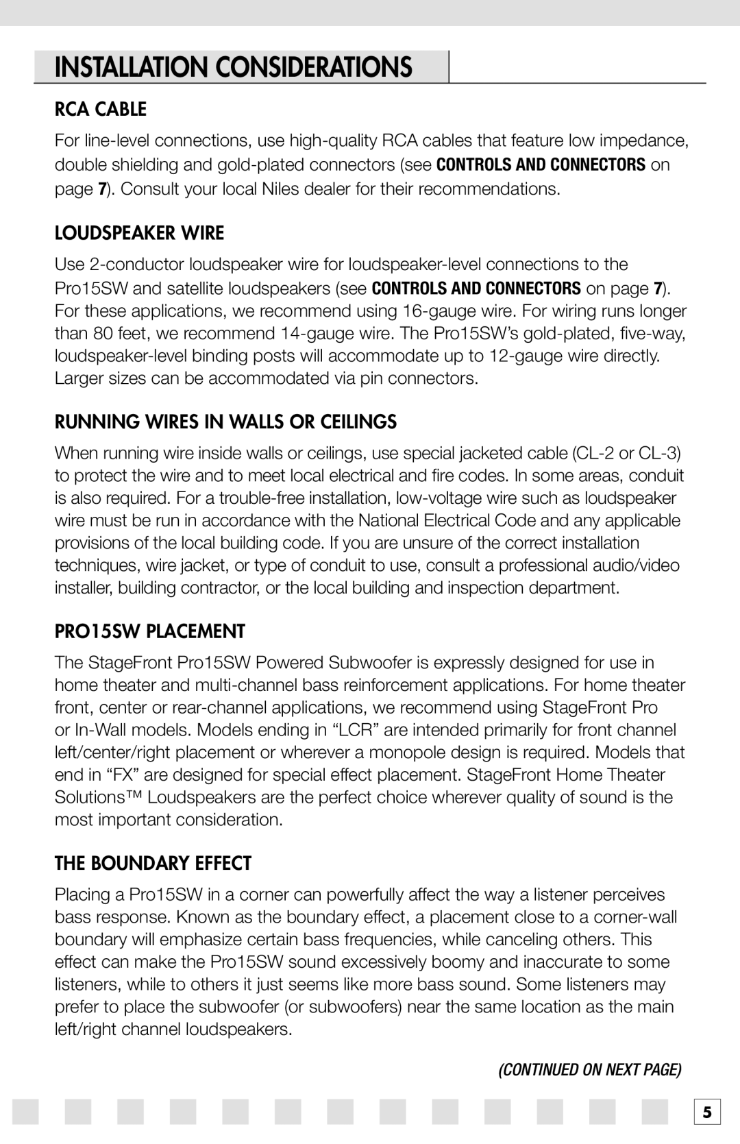 Niles Audio PRO15SW manual Installation Considerations 