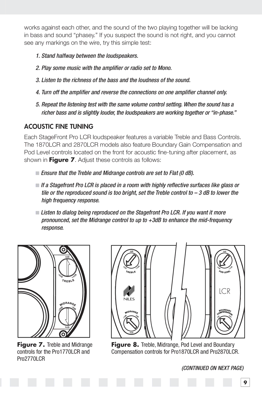 Niles Audio PRO2770LCR, PRO2870LCR, PRO1770LCR, PRO1870LCR manual Acoustic Fine Tuning 