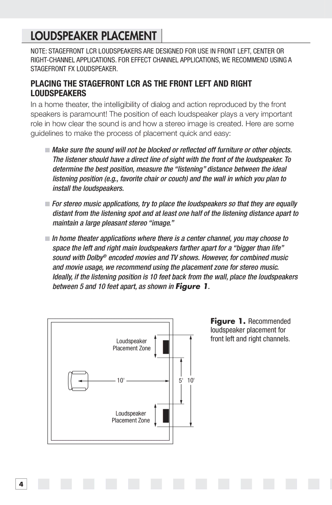 Niles Audio PRO1870LCR, PRO2870LCR, PRO1770LCR, PRO2770LCR manual Loudspeaker Placement 