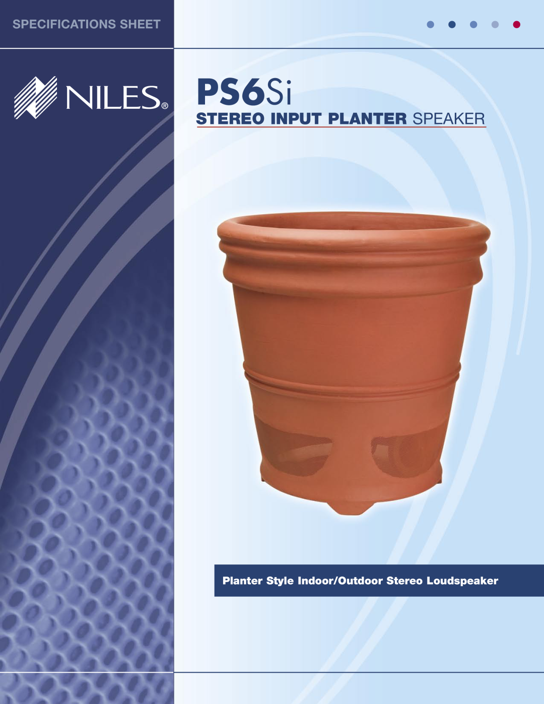 Niles Audio PS6SI specifications PS6Si, Stereo Input Planter Speaker, Specifications Sheet 