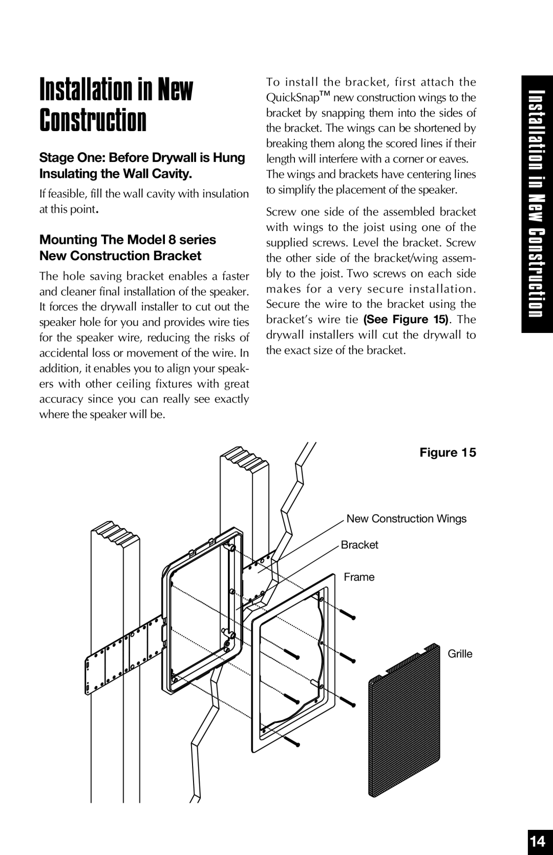 Niles Audio PSW8 manual Mounting The Model 8 series New Construction Bracket 