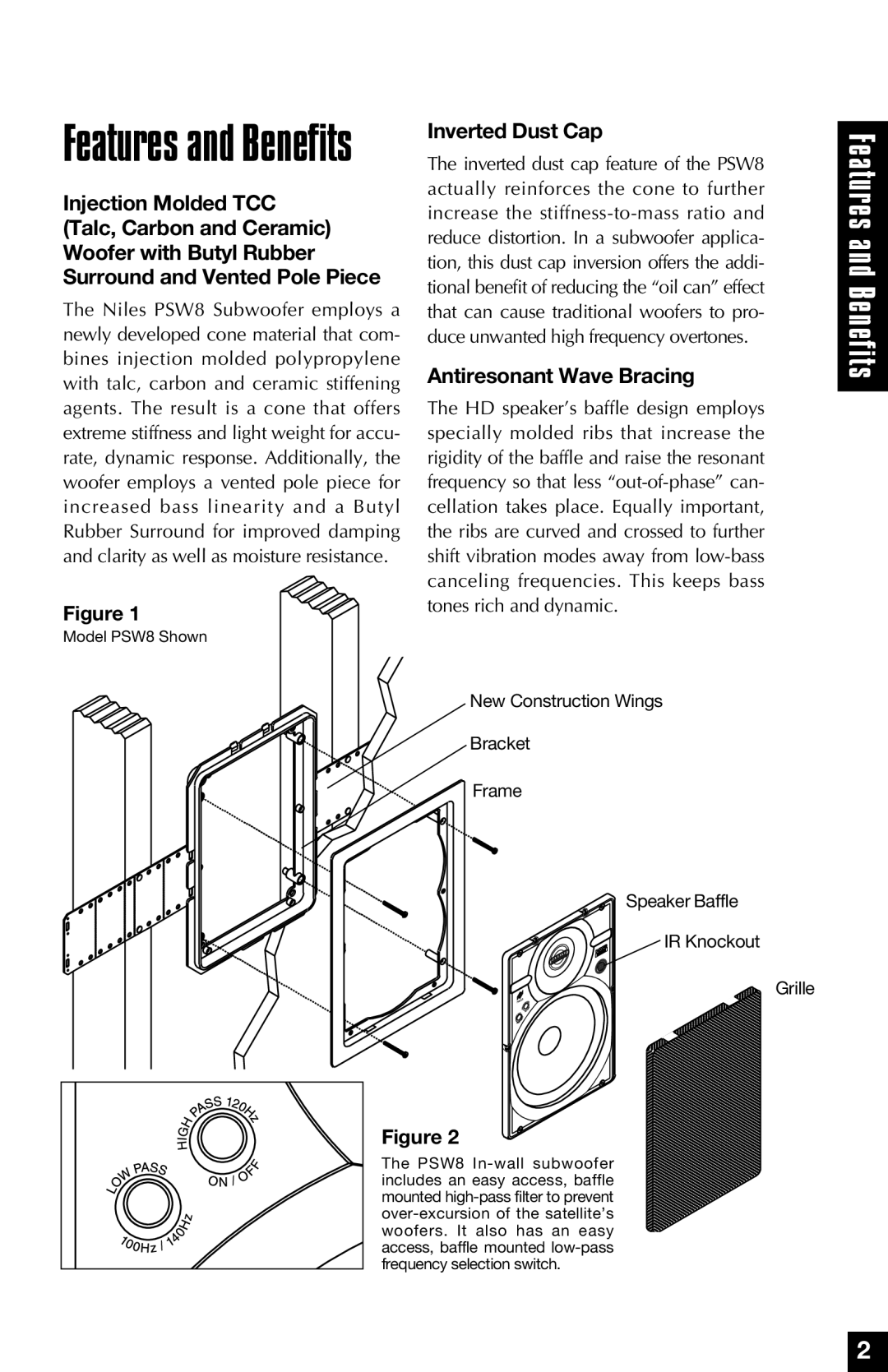 Niles Audio PSW8 manual Inverted Dust Cap, Antiresonant Wave Bracing 