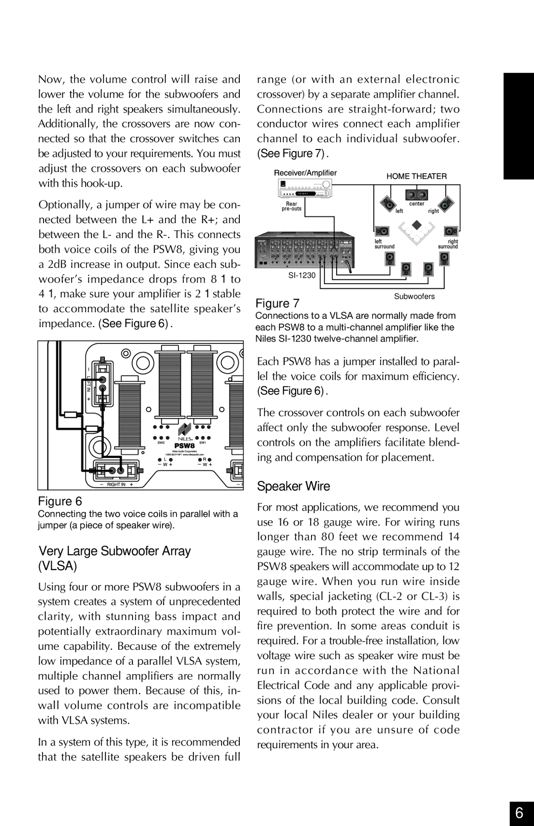 Niles Audio PSW8 manual Very Large Subwoofer Array Vlsa, Speaker Wire 