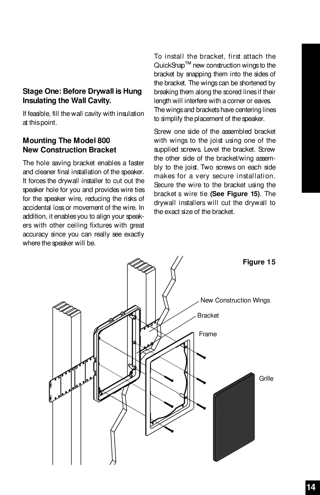 Niles Audio PSW800 manual Mounting The Model 800 New Construction Bracket 