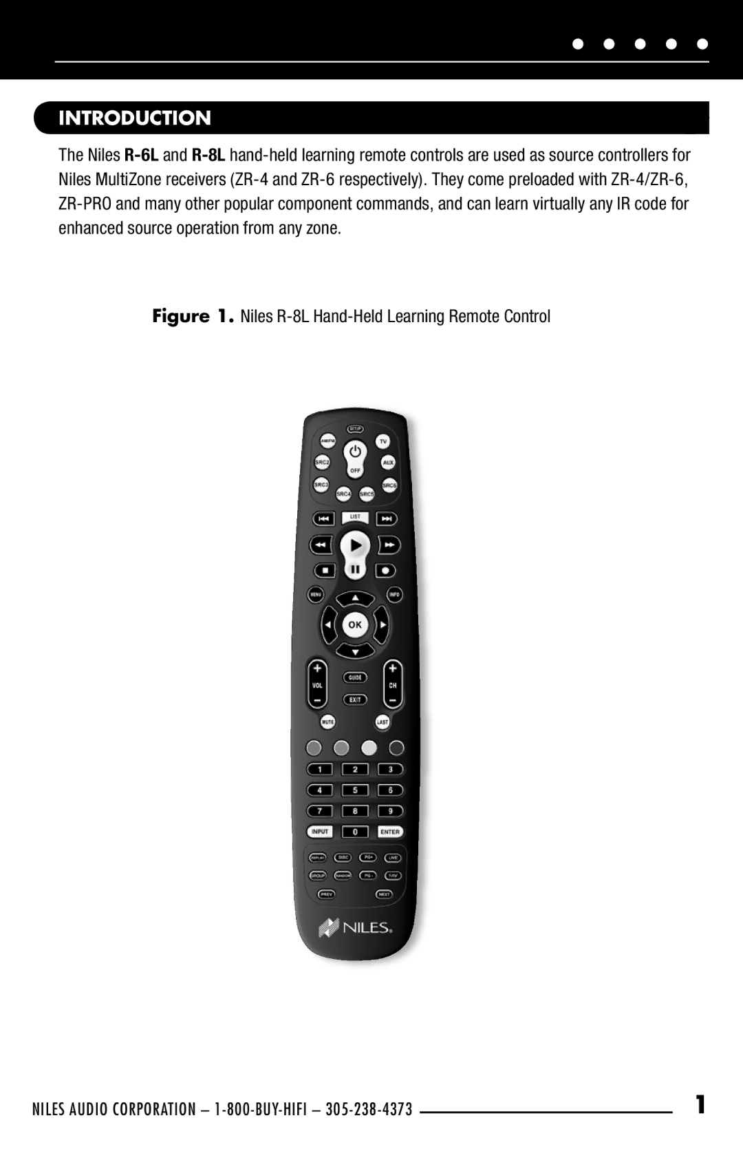 Niles Audio R-6L manual Introduction, Niles R-8L Hand-Held Learning Remote Control 