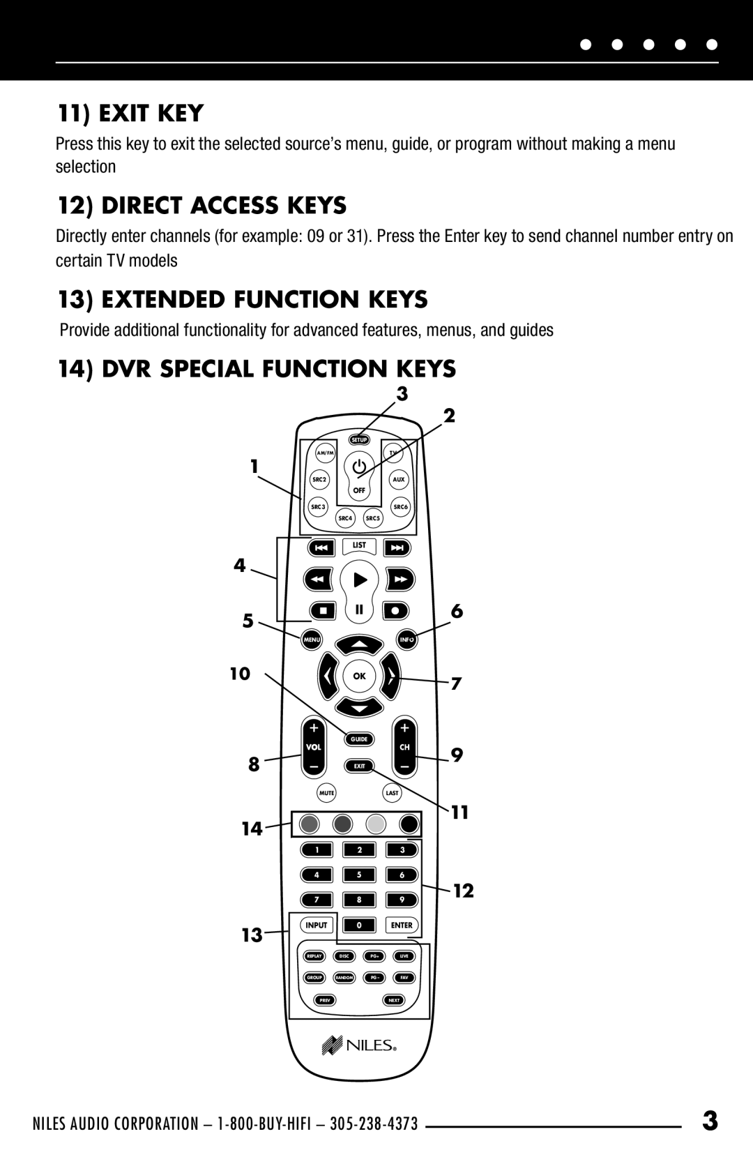 Niles Audio R-6L manual Exit KEY, Direct Access Keys, Extended Function Keys, DVR Special Function Keys 