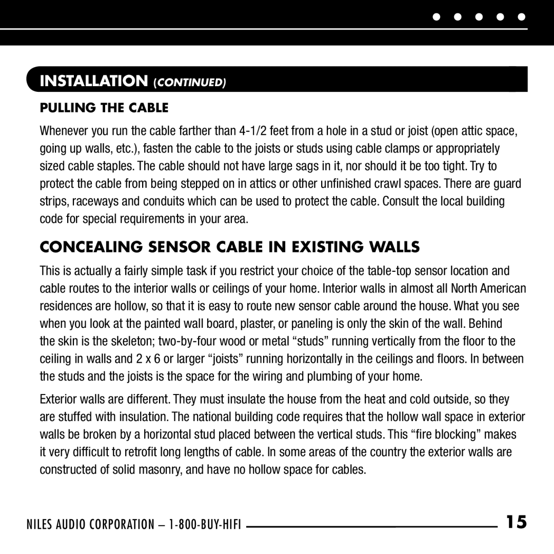 Niles Audio RCA-HT manual Concealing Sensor Cable in Existing Walls, Pulling the Cable 