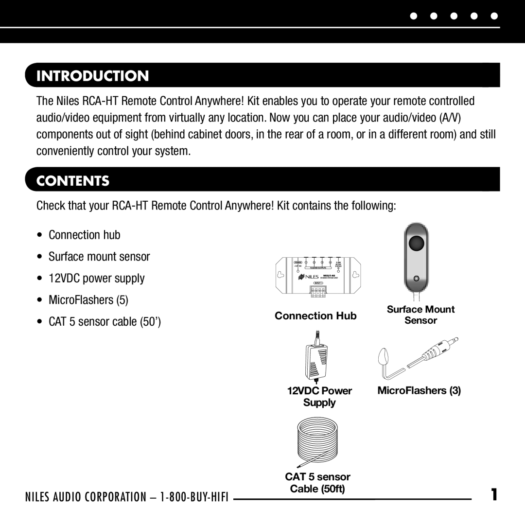 Niles Audio RCA-HT manual Introduction, Contents 