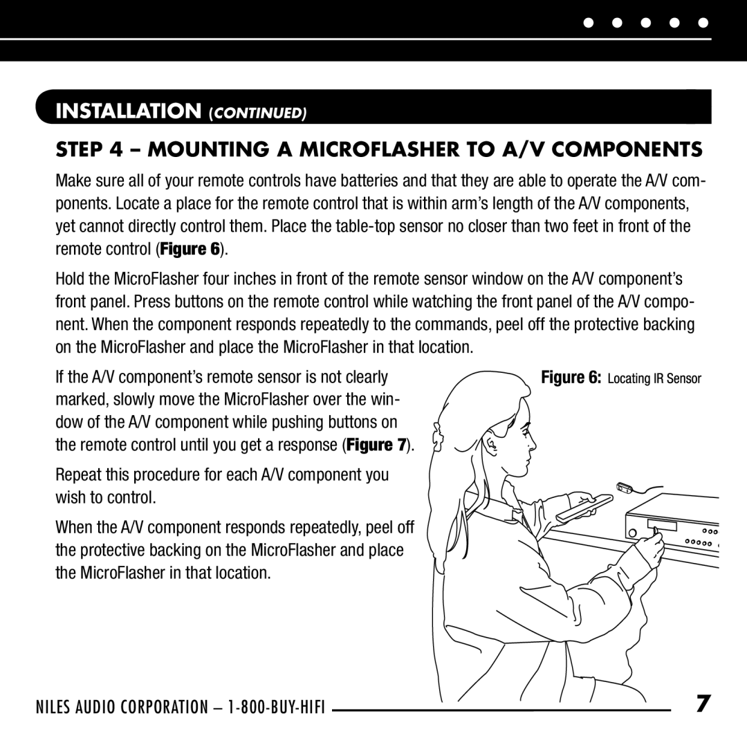 Niles Audio RCA-HT manual Installation Mounting a Microflasher to A/V Components 