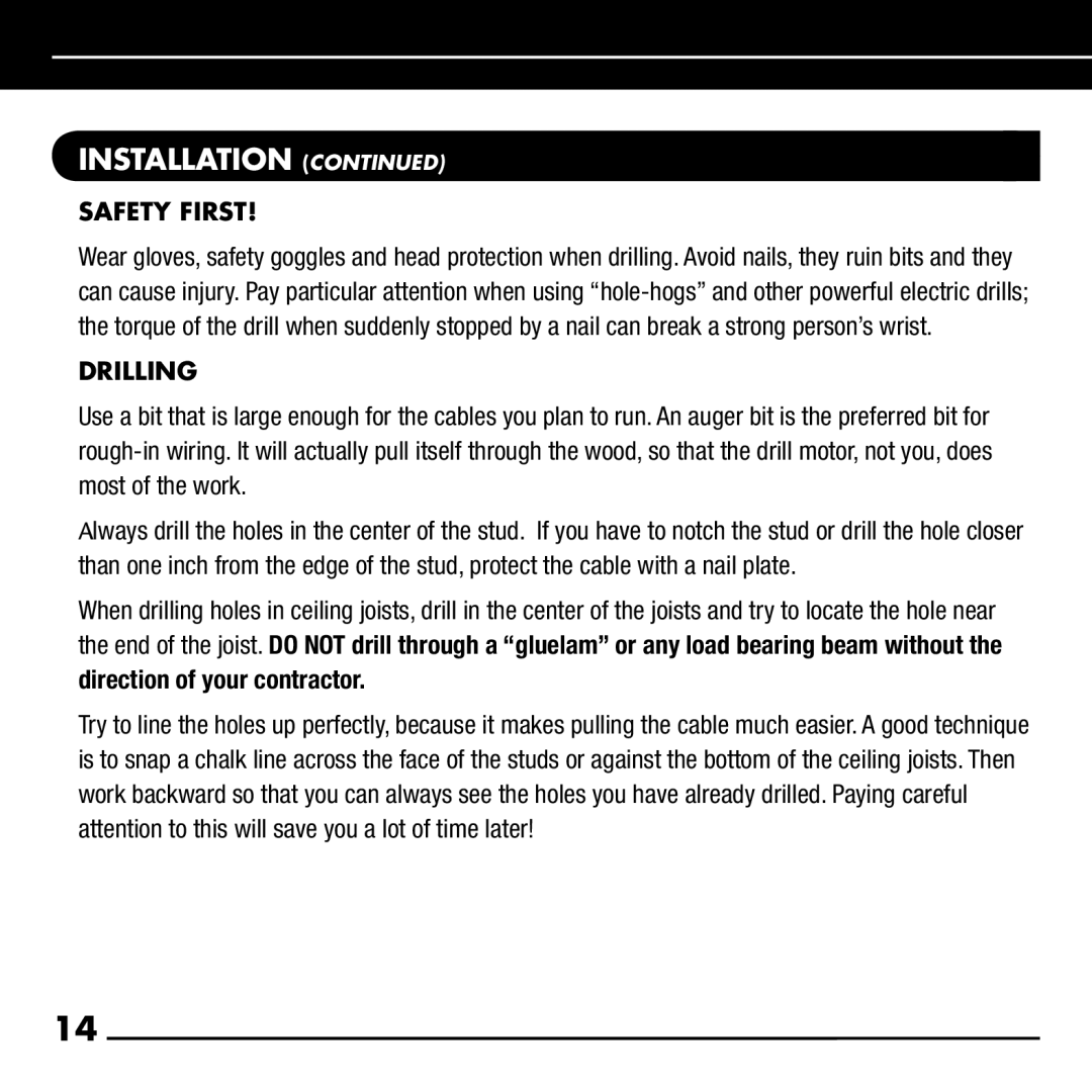 Niles Audio RCA-SM manual Safety First, Drilling 