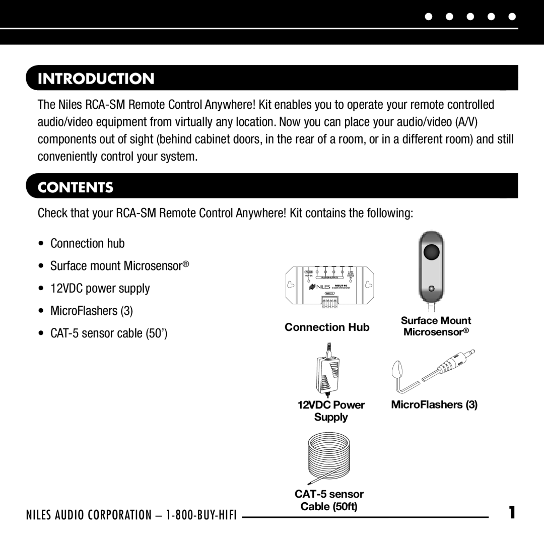 Niles Audio RCA-SM manual Introduction, Contents 