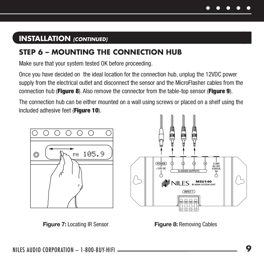 Niles Audio RCA-TT manual Mounting the Connection HUB, Make sure that your system tested OK before proceeding 