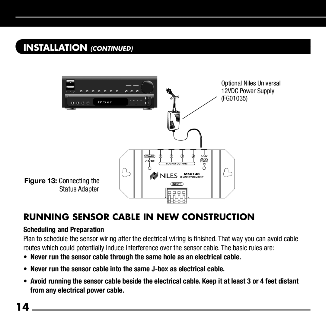 Niles Audio RCA-TT manual Running Sensor Cable in NEW Construction, Scheduling and Preparation 