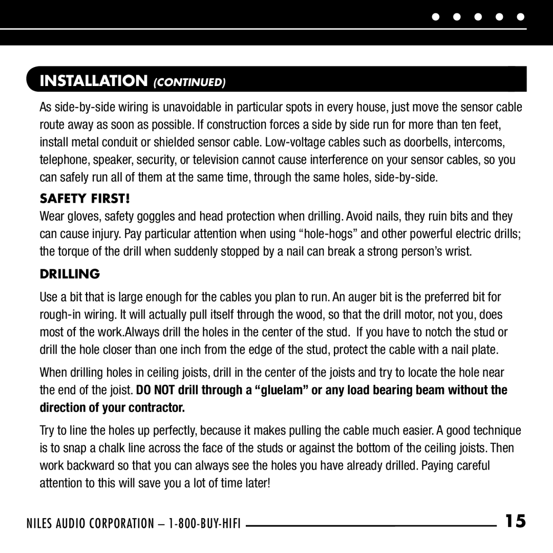 Niles Audio RCA-TT manual Safety First, Drilling 