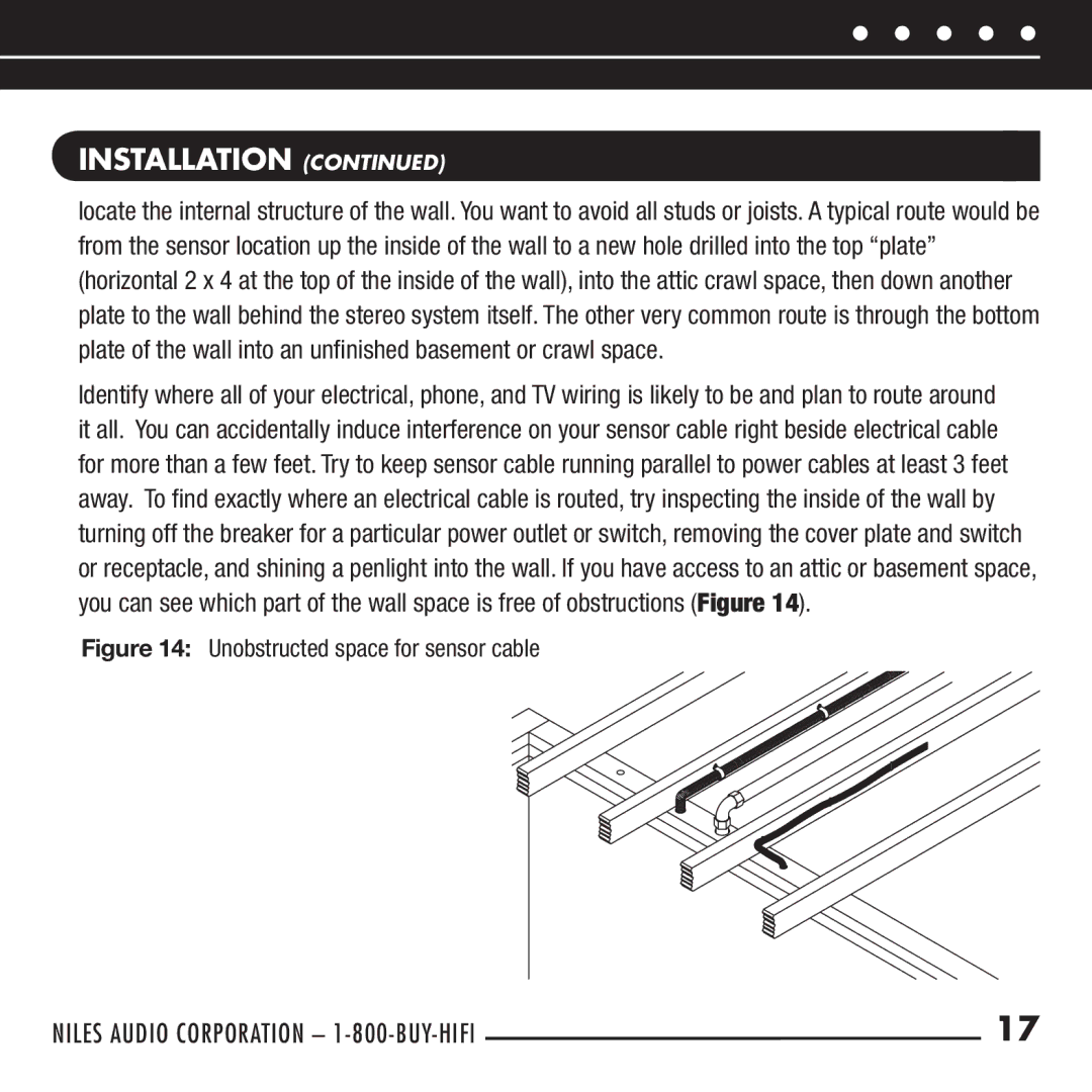 Niles Audio RCA-TT manual Unobstructed space for sensor cable 