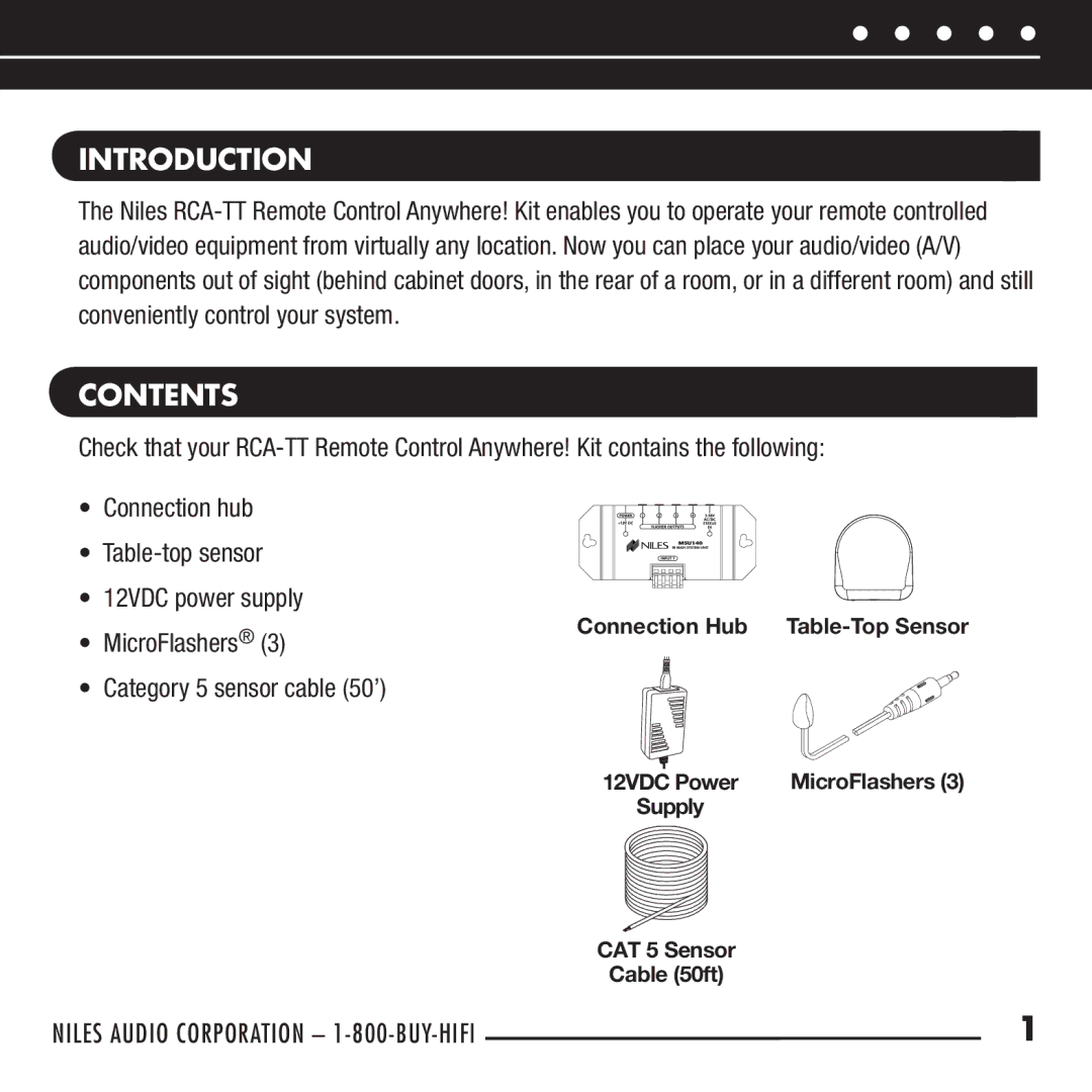 Niles Audio RCA-TT manual Introduction, Contents 