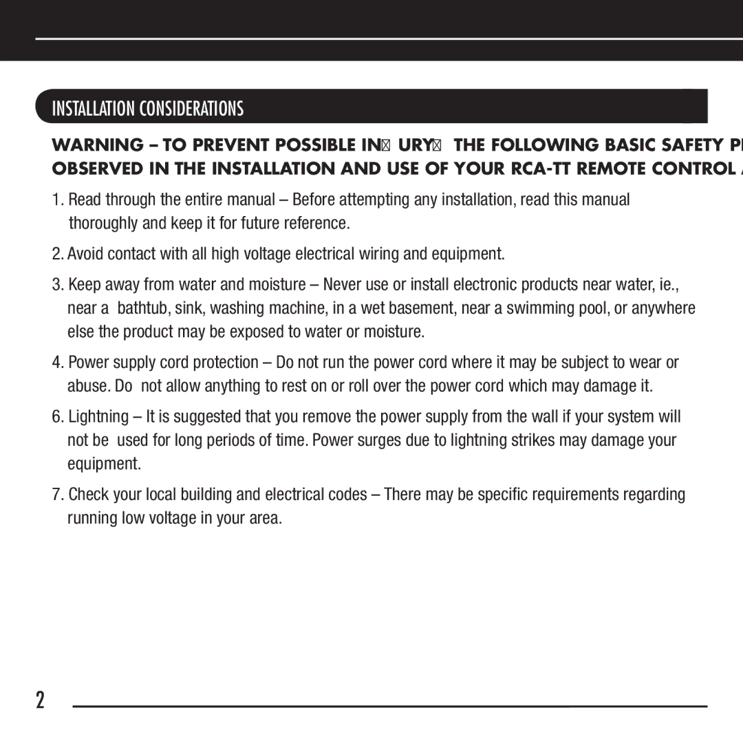 Niles Audio RCA-TT manual Installation Considerations 