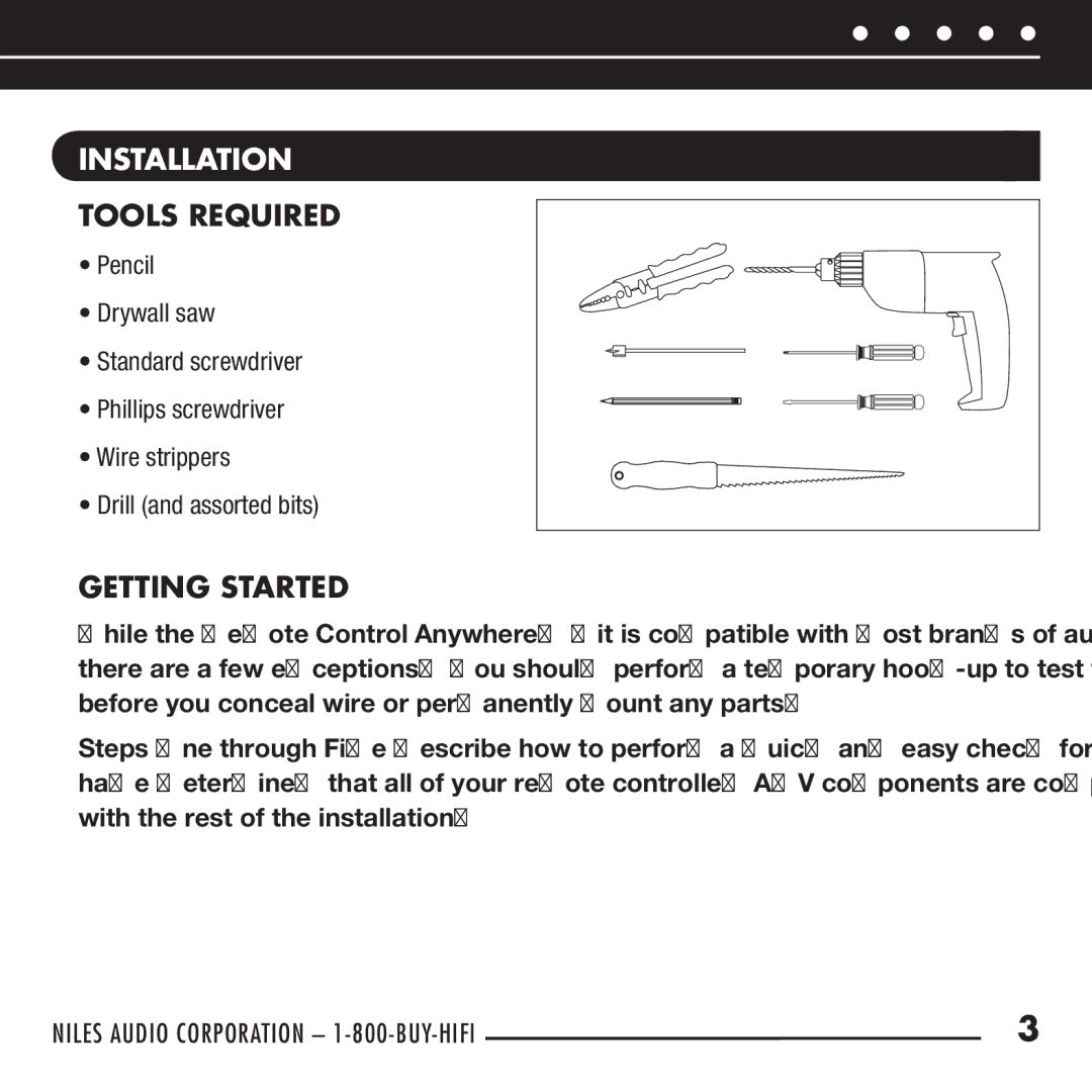 Niles Audio RCA-TT manual Installation, Tools Required, Getting Started 