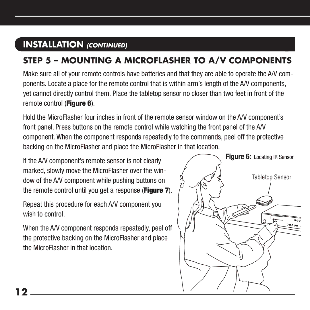 Niles Audio RCA-TT2 manual Installation Mounting a MicroFlasher to A/V Components 