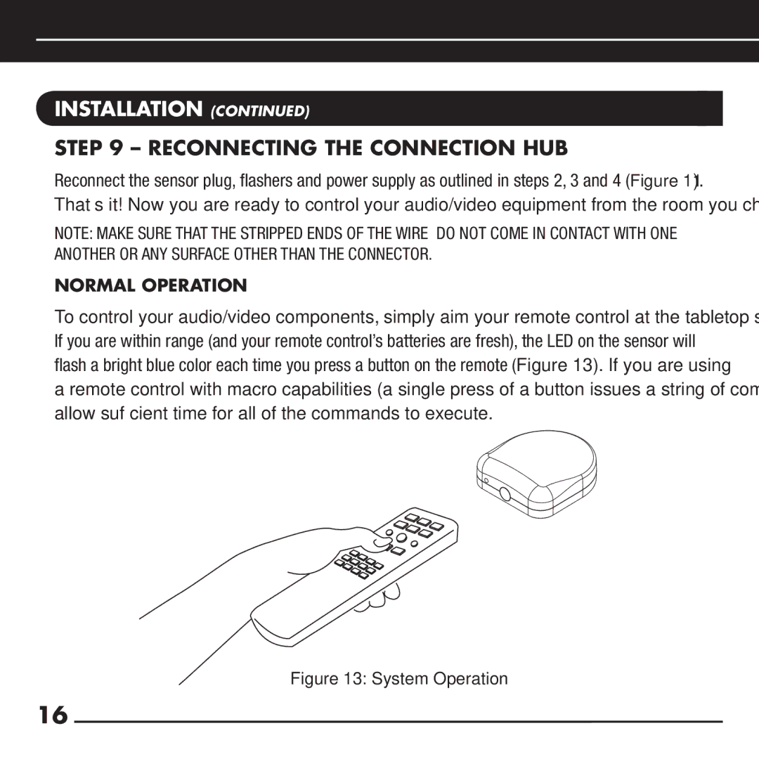 Niles Audio RCA-TT2 manual Reconnecting the Connection Hub, Normal Operation 